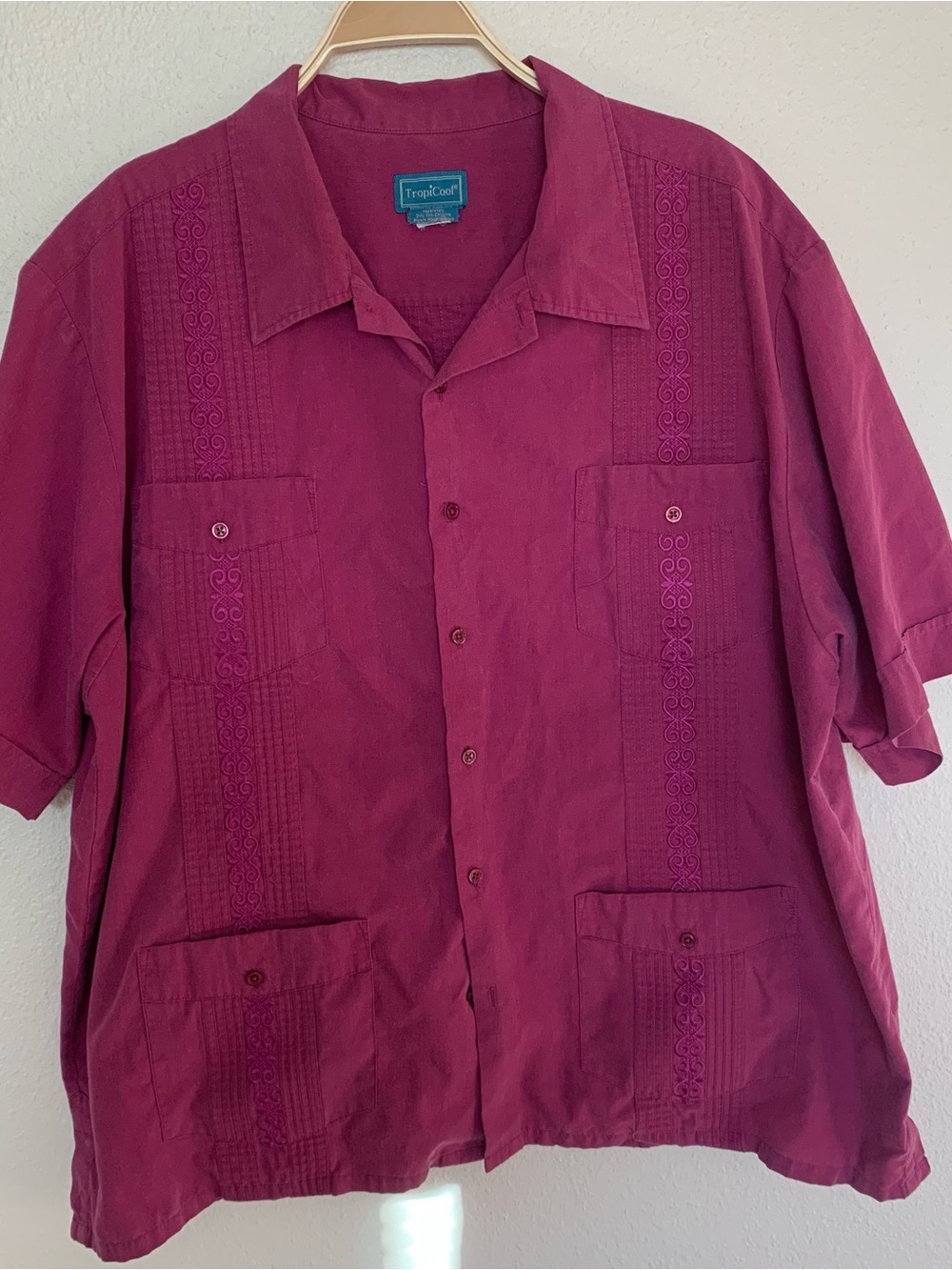 TropiCool Short Sleeve Button-Up Shirt - Deep Berry